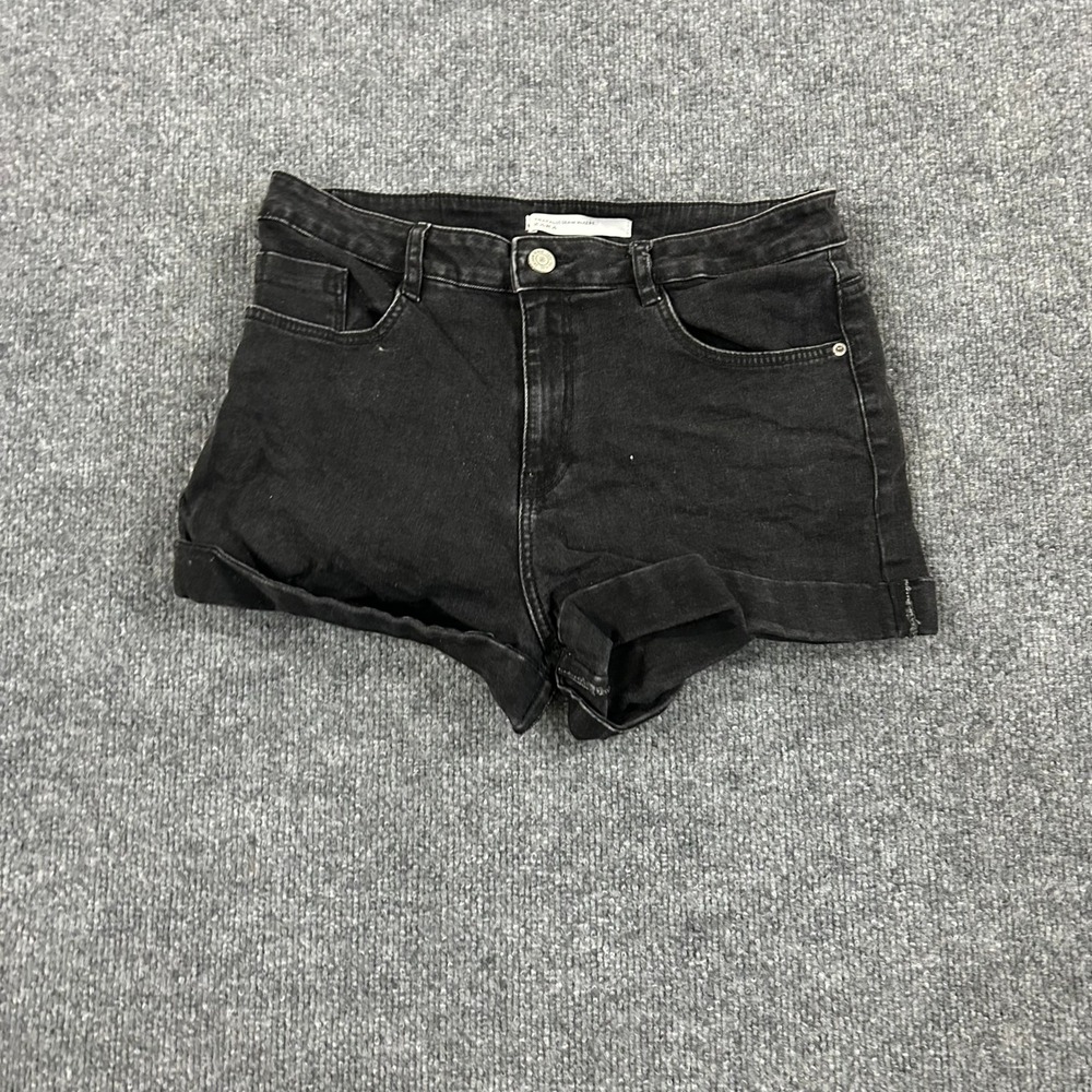 Zara Denim Shorts Womens Size 4 Black Cuffed High Rise Casual Summer Stretch